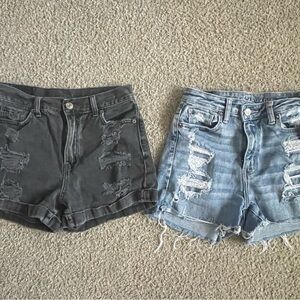 American Eagle Outfitters Black and Light Blue High Waist Shorts